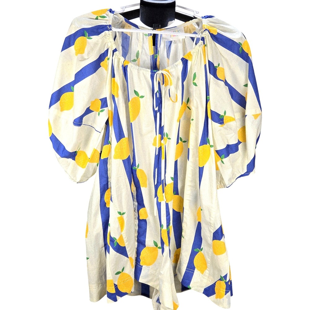 Women's NWT Fantastic Fawn Small 100% Cotton Lemon‎ Print Romper Boho Festival